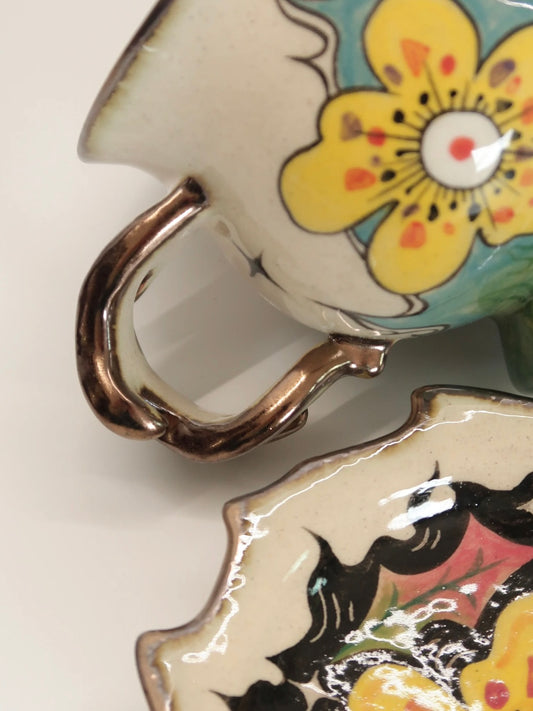 "Golden Bloom" Hand-Painted Ceramic Cup & Saucer Set – Underglaze Art Pottery