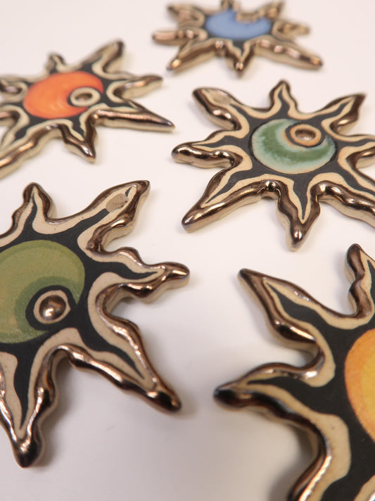 "Celestial Sun & Moon" Hand-Painted Ceramic Necklace – Underglaze Art Craft