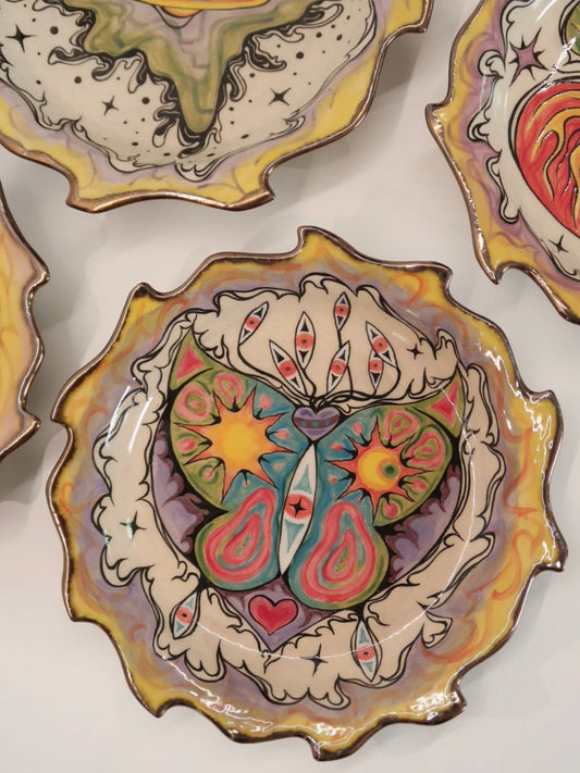 "Butterfly & Sun" Hand-Painted Ceramic Plate – 8.5'' Underglaze Art Plate