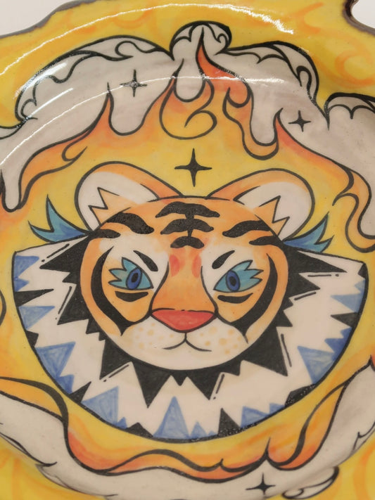 "King of the Forest Tiger" Hand-Painted Ceramic Plate – 8.1’’ Underglaze Art Plate
