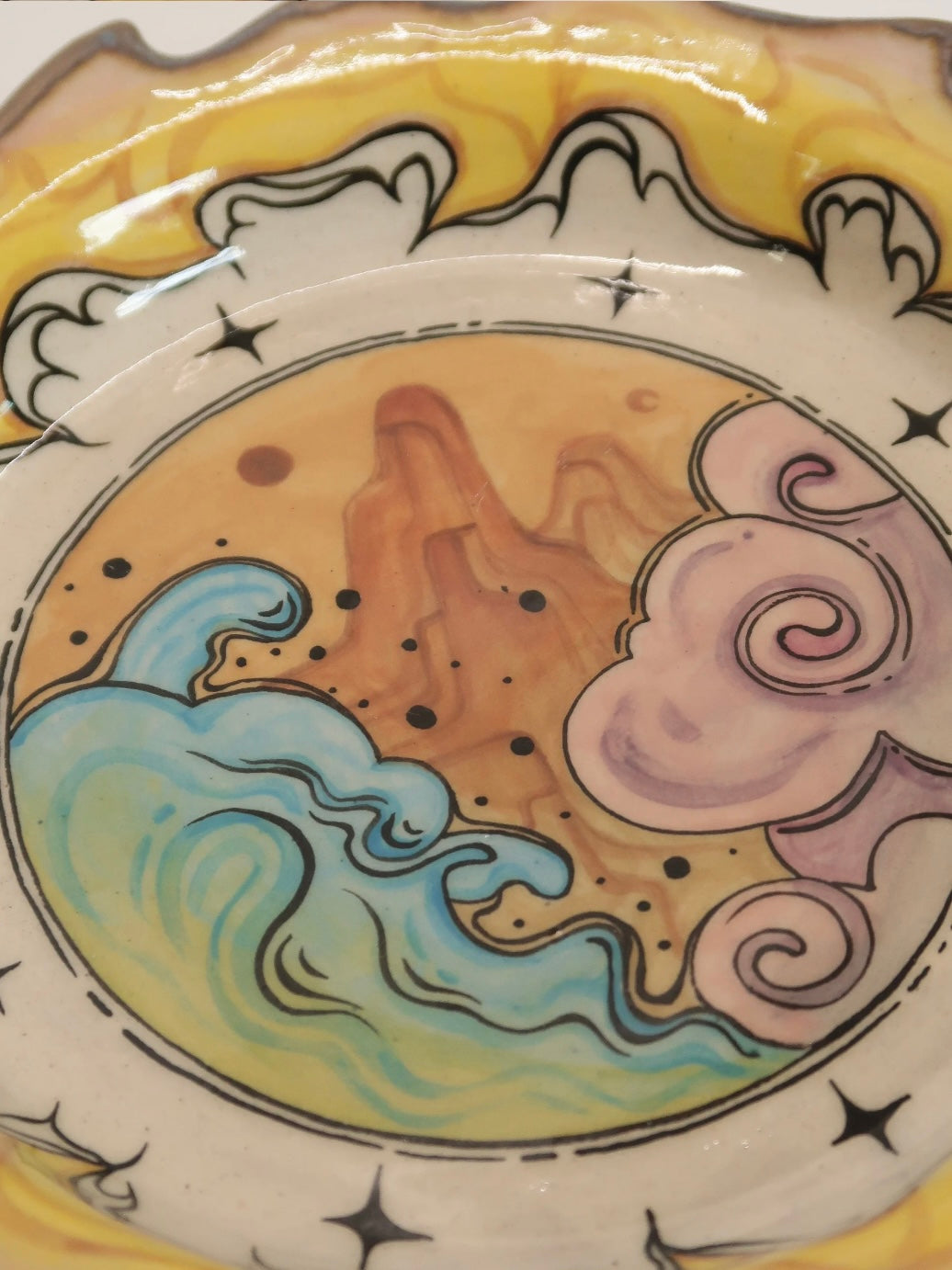"Mountain & Sea Dreams" Hand-Painted Ceramic Plate – 8.5’’ Underglaze Art Plate