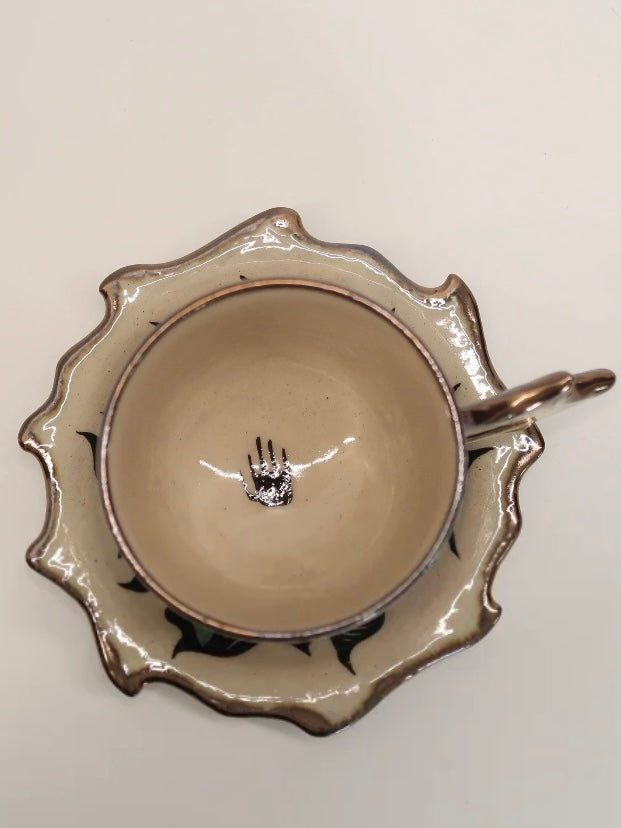 "Mountain & Sea" Hand-Painted Ceramic Cup & Saucer Set – Underglaze Art Pottery