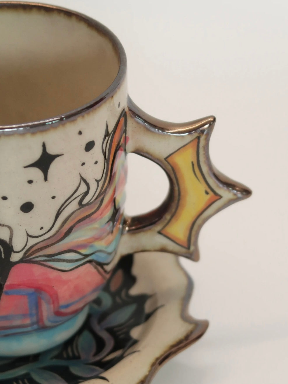 "Mountain & Sea" Hand-Painted Ceramic Cup & Saucer Set – Underglaze Art Pottery