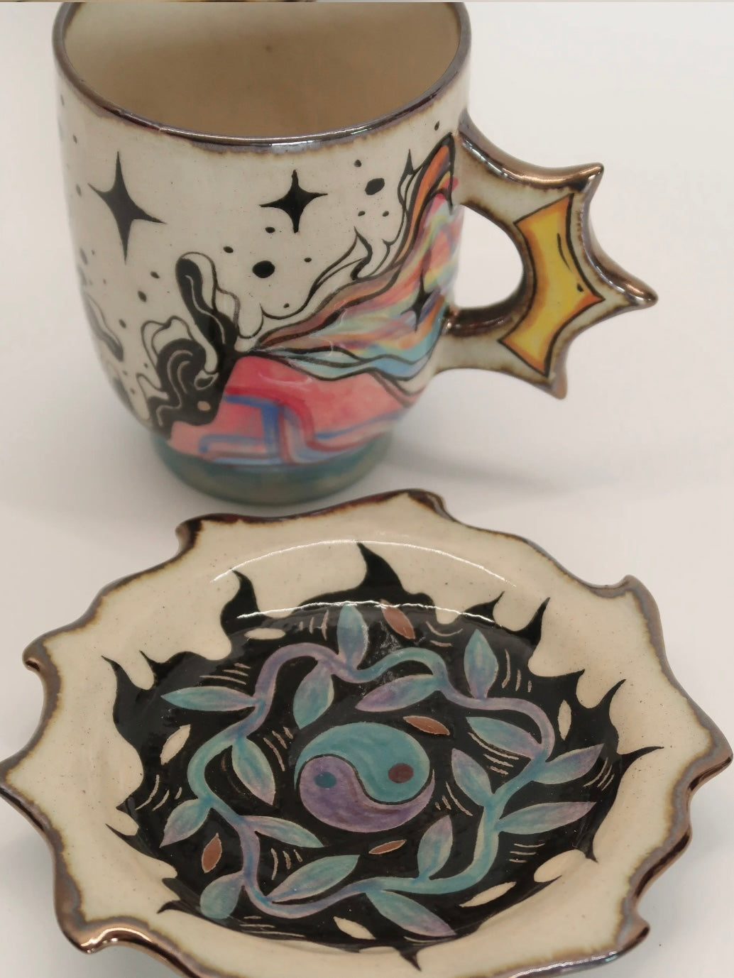 "Mountain & Sea" Hand-Painted Ceramic Cup & Saucer Set – Underglaze Art Pottery