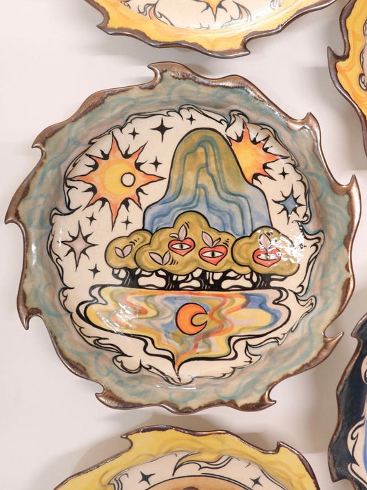 "Mountain & Lake Serenity" Hand-Painted Ceramic Plate – 8.5’’ Underglaze Art Plate