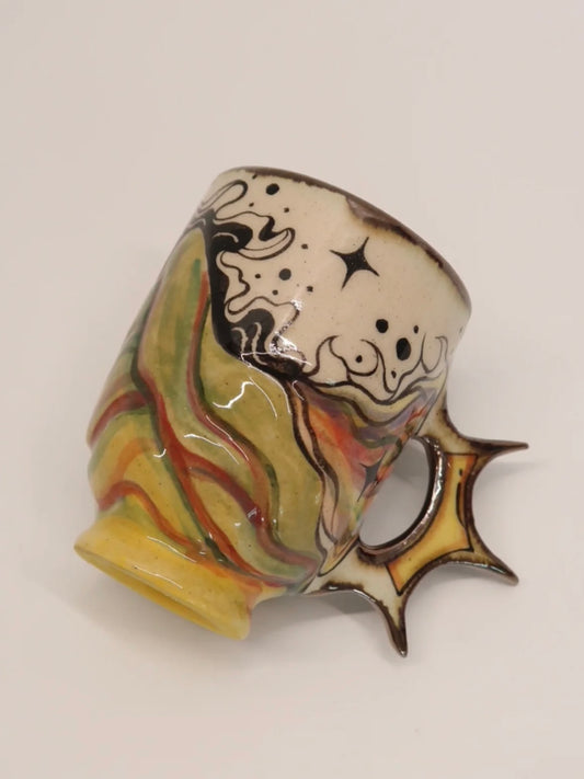 "Mountain & Sea" Hand-Painted Ceramic Mug – Laser Lightning Handle