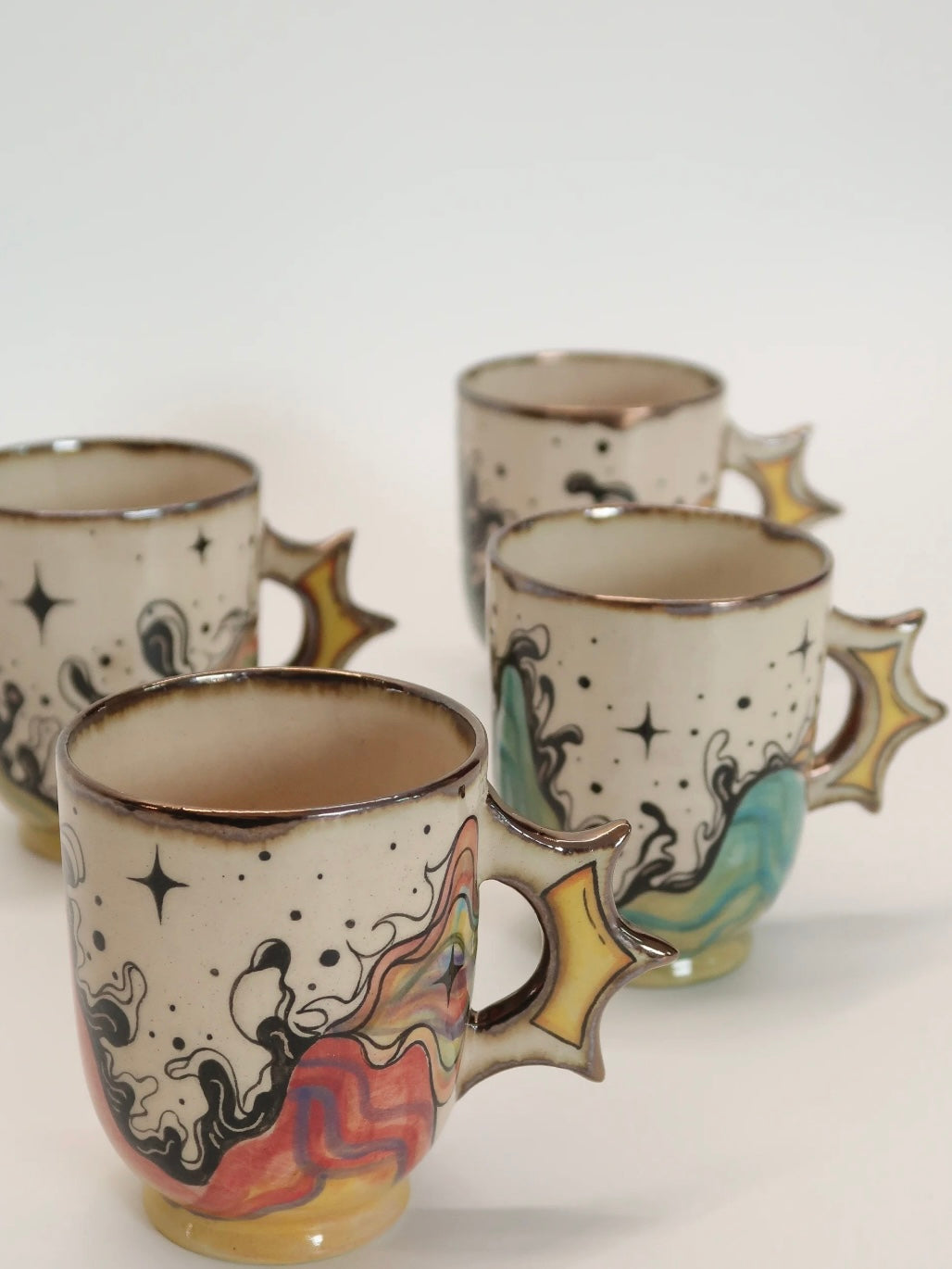 "Mountain & Sea" Hand-Painted Ceramic Mug – Laser Lightning Handle