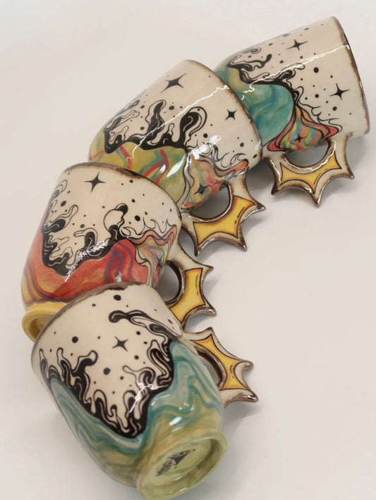 "Mountain & Sea" Hand-Painted Ceramic Mug – Laser Lightning Handle