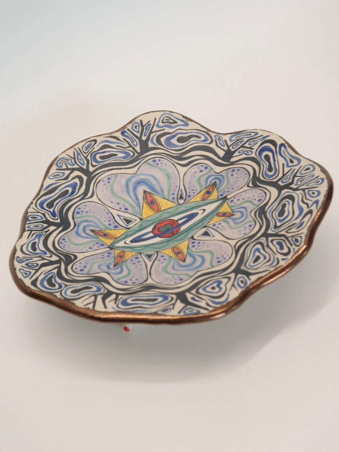 "Deep Sea Planet" Hand-Painted Ceramic Plate – 9.5'' Underglaze Art Plate