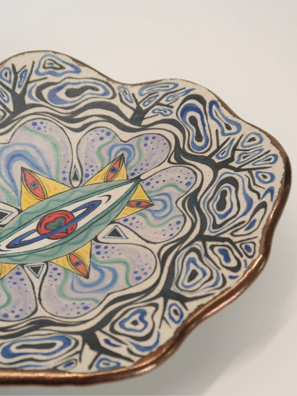 "Deep Sea Planet" Hand-Painted Ceramic Plate – 9.5'' Underglaze Art Plate