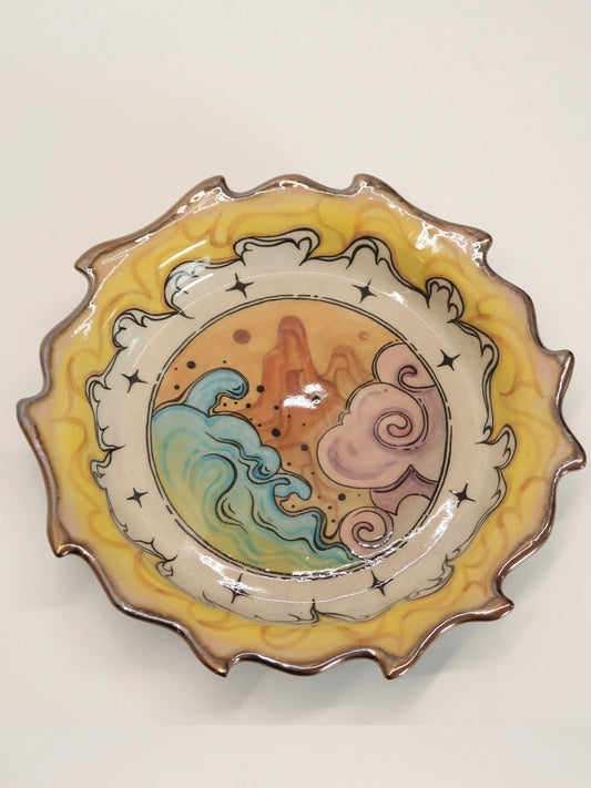 "Mountain & Sea Dreams" Hand-Painted Ceramic Plate – 8.5’’ Underglaze Art Plate