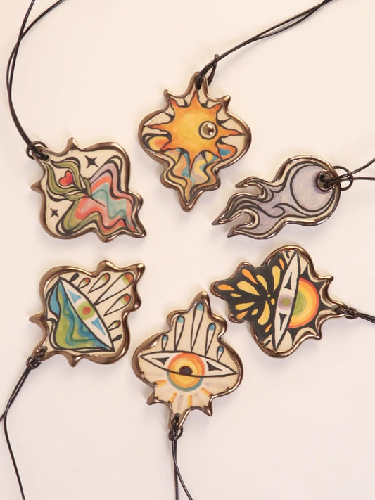 "Celestial Flow" Hand-Painted Ceramic Necklace – Underglaze Art Craft